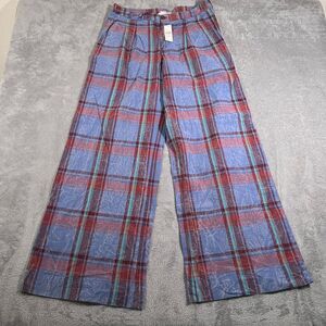 Anthropologie Plaid Wide-Leg Pants Womens Size 6 Blue‎ Red Casual